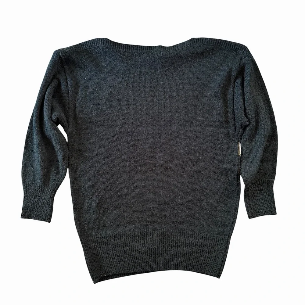 Vintage 80s Mariea Kim Sweater Womens M Black Gold Leopard Applique Embroidered